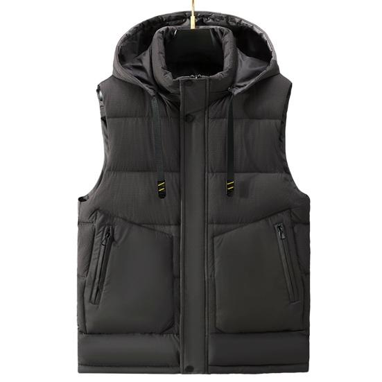 Men Winter Waistcoat Hooded Sleeveless Thick Solid Color Cardigan Padded Windproof Warm