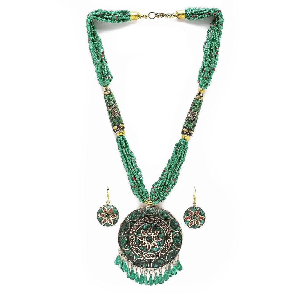 Shining Diva Fashion Siste stilige tradisjonelle tibetanske anheng Halskjede Smykkesett for kvinner