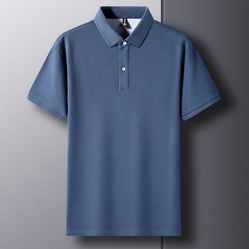 Men'S Short-Sleeved Pure Cotton Solid Color Polo Shirt Father'S Loose Casual Lapel High-End Clothes