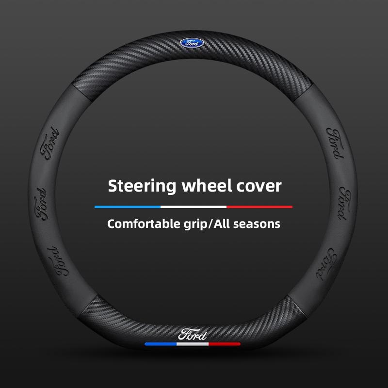Carbon Fiber Leather Car Steering Wheel Cover For Ford ST Line Focus Mustang Fiesta Puma Ranger Kuga MK7 MAX F150 Mondeo Escape FE7