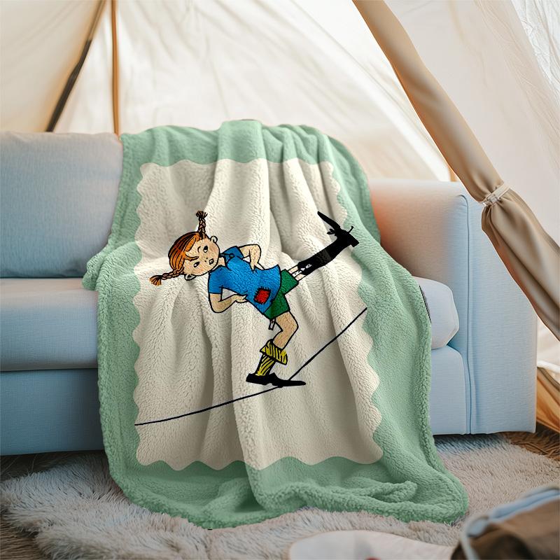 1pc Pippi Longstocking2 Theme Soft Flannel Throw Blanket - Digital Print, Polyester, Cozy for All Seasons, Perfect for Outdoor, and Travel