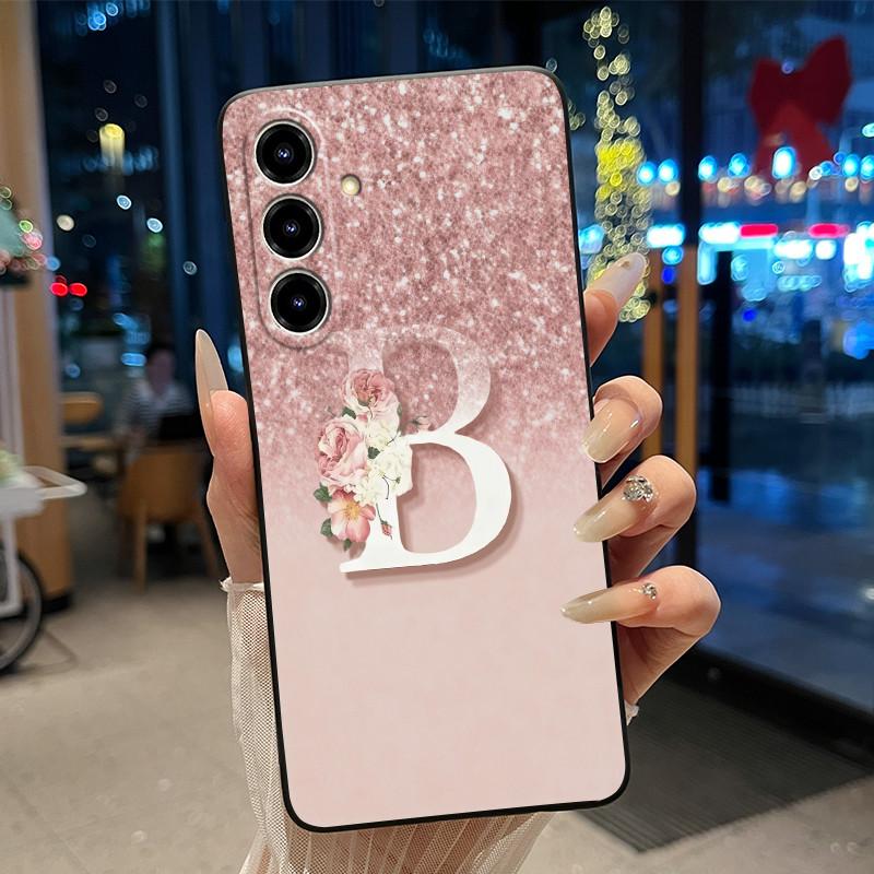 

Чехол для ZTE Blade V80 Max/Nubia V80 Max, Желейно-черный, Защита от царапин, Мягкий корпус, Красивая первая буква с цветочным узором, Чехол ZTE Blade V80 Max