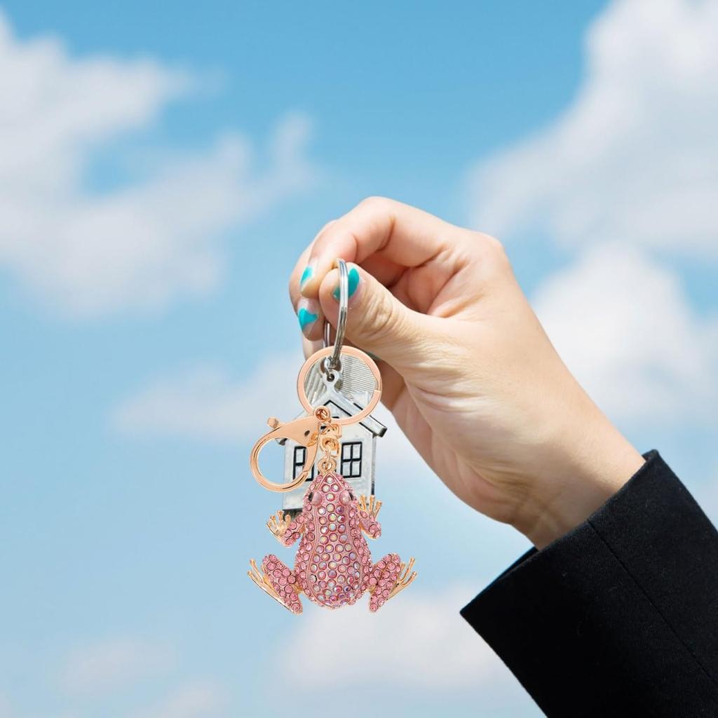 [iplusmile] Frog Keychain with Rhinestones, Sparkling Bag Charm, Frog Key Ring, Animal Key Ornament, Stylish, Lucky Charm, Gift for Women