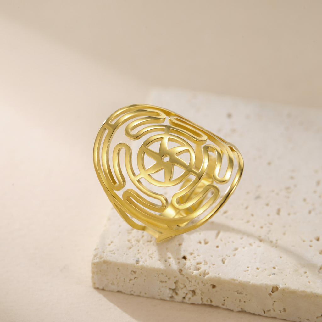 Hecate Wheel Adjustable Rings Women Stainless Steel Gold Finger Ring Ancient Greek Goddess Amulet Jewelry Gift