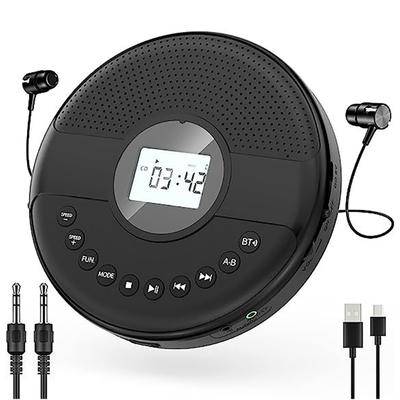 Discman Player Double Speaker Portable Player Built-in 1500mAh Rechargeable Battery with AUX Cable for Car