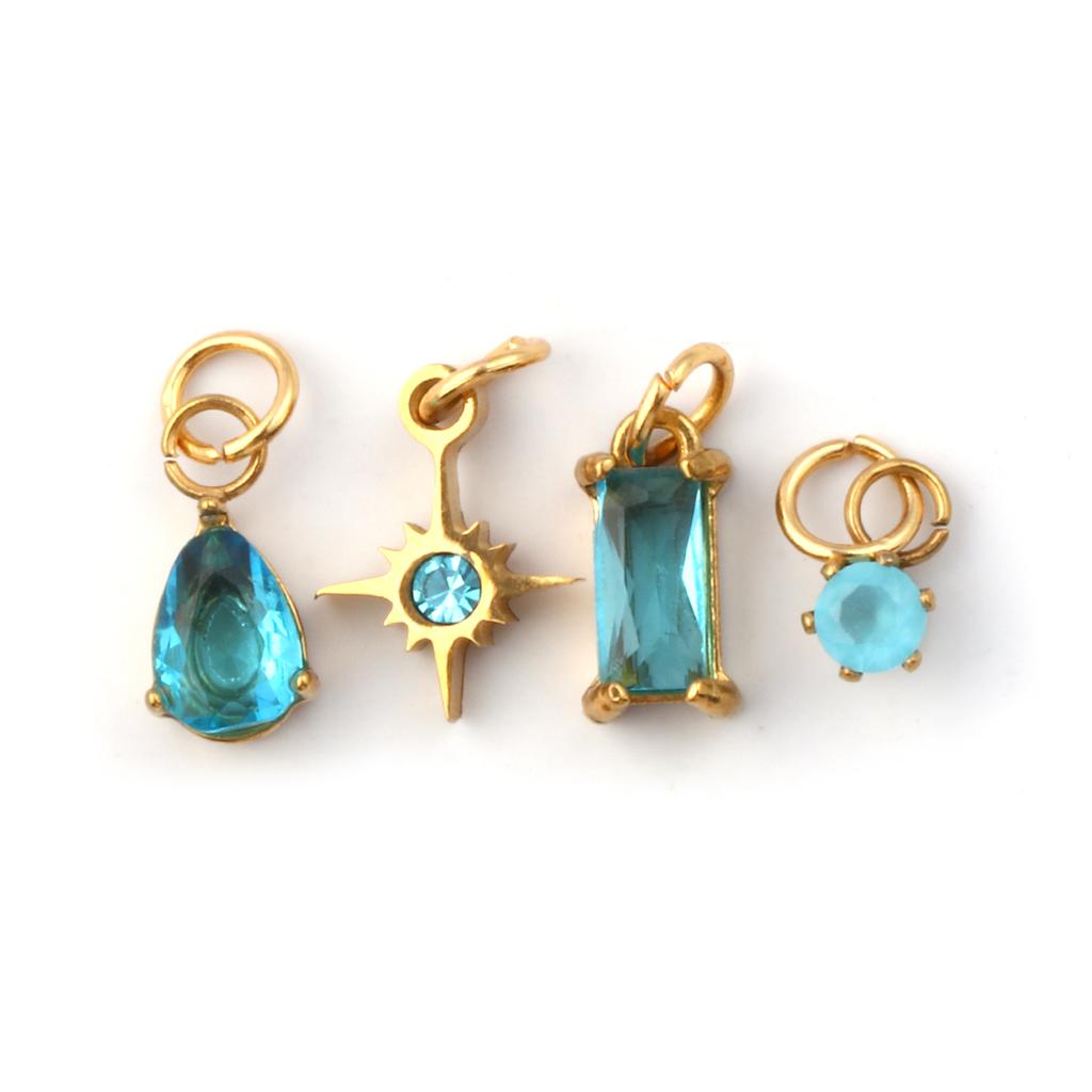 1 Set 304 Stainless Steel Cubic Zirconia Birthstone CharmsGold Plated Mini Pendants for DIY Necklace Jewelry 12x7mm - 9x3.5mm