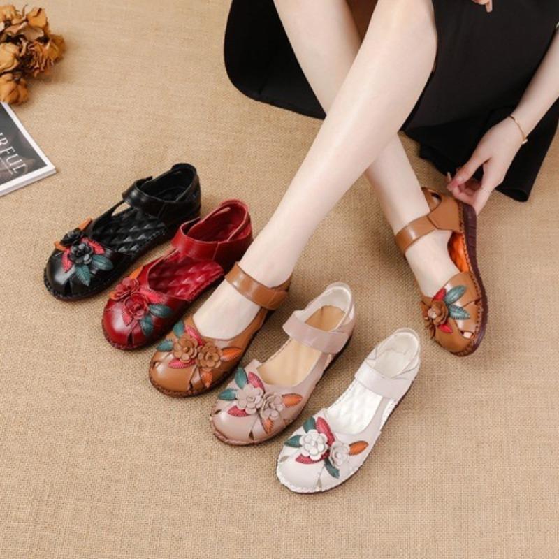 Summer leather beef tendon sole flat-soled sandals hole non-slip soft bottom soft surface