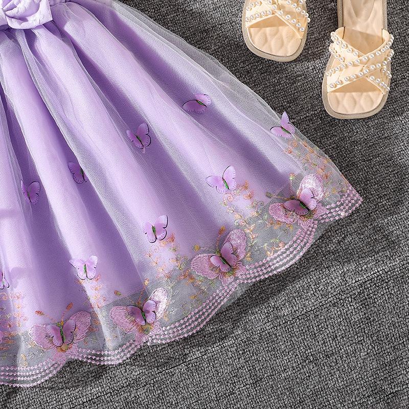Rochii noi de vară pentru fete 2025 Dulci fluturi plasă floare 3d fără mâneci rochii de prințesă pentru copii