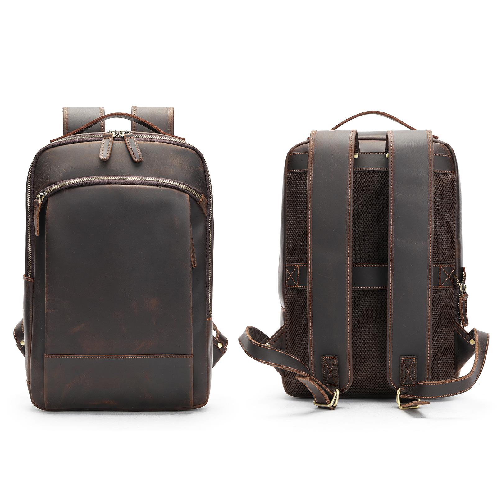 

Мужская сумка из кожи Crazy Horse, винтажная мужская сумка через плечо из натуральной кожи, большая вместимость, компьютерные дорожные рюкзаки темный кофе