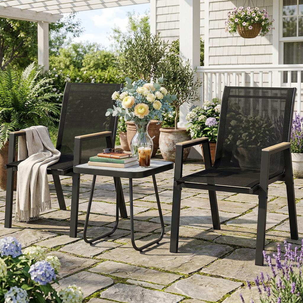 3-Piece Outdoor Bistro Set, Small Table with Adjustable Feet
