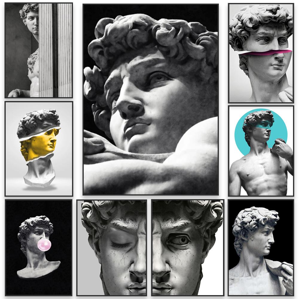 Scultura moderna Pittura su tela Graffiti Stampe artistiche Apollo Marmo David Popolo Poster Immagine di arte della parete per la decorazione della casa della Galleria
