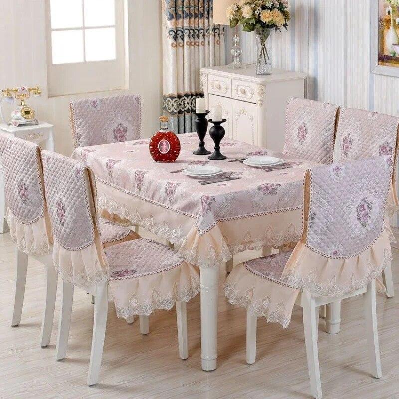 Einfarbiger Spitzen-Stuhlbezug im europäischen Stil, Esstisch- und Hockerbezug, Haushalts-Esstischdecke, Stuhlrückenlehne-Tuch