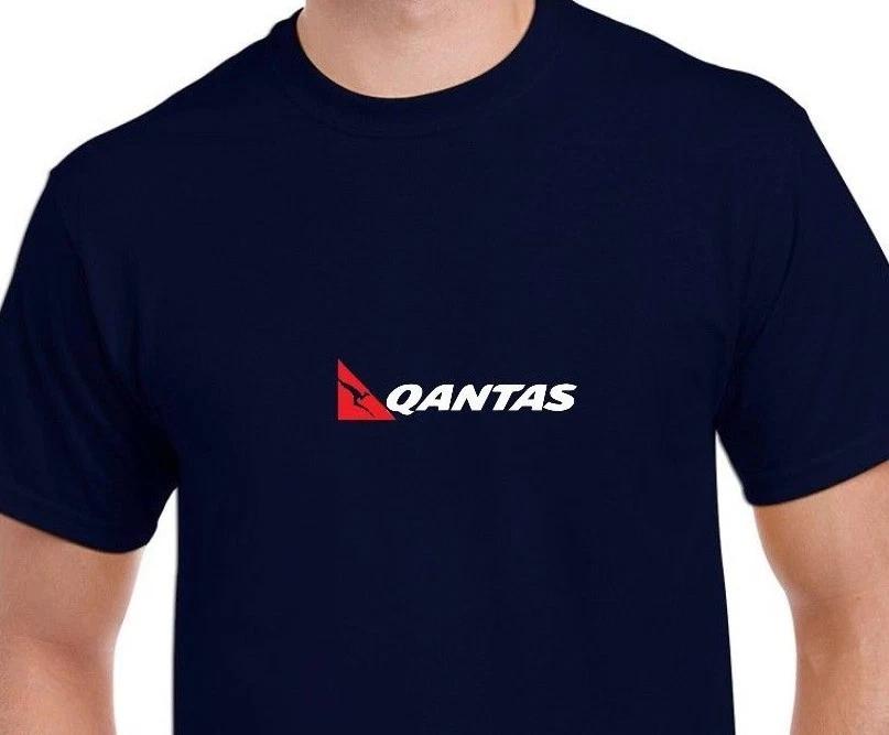 Qantas Airlines Red White Logo Australian Aviation Navy Blue Cotton T-Shirt 3XL