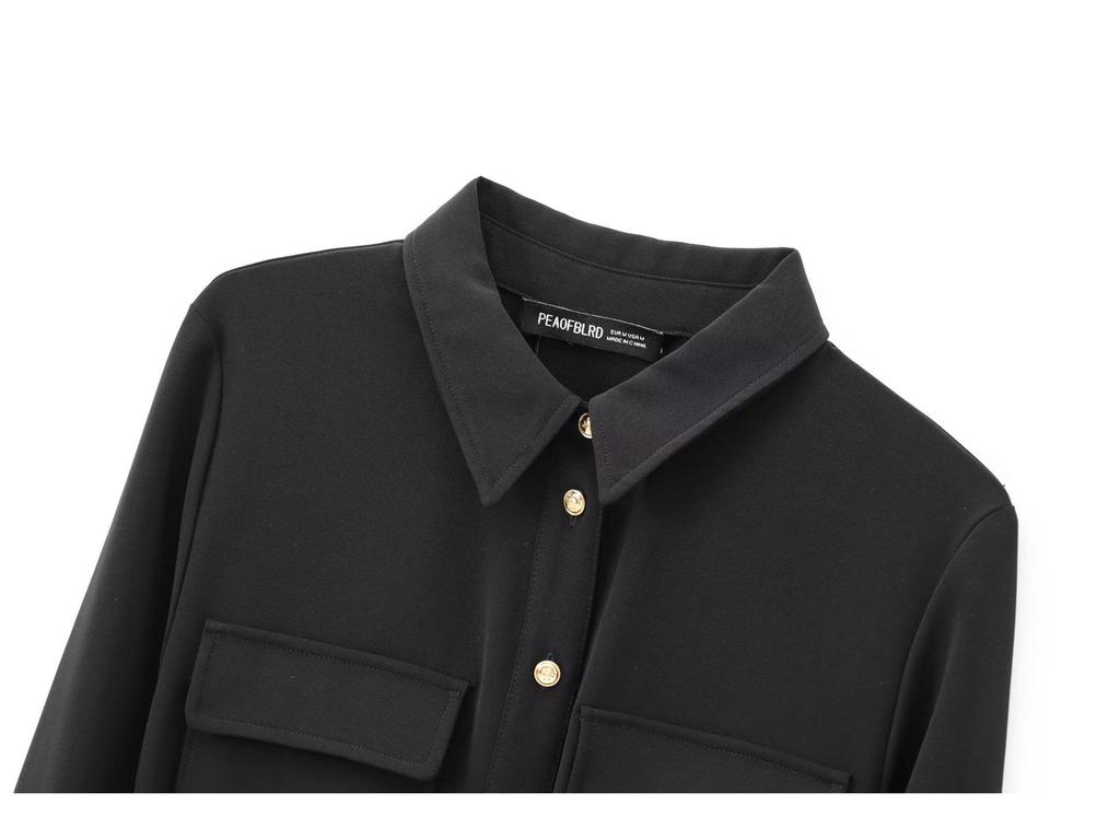 2024 Autumn Women's European and American Style Belted Turn-Down Collar Long Sleeve Midi Dress