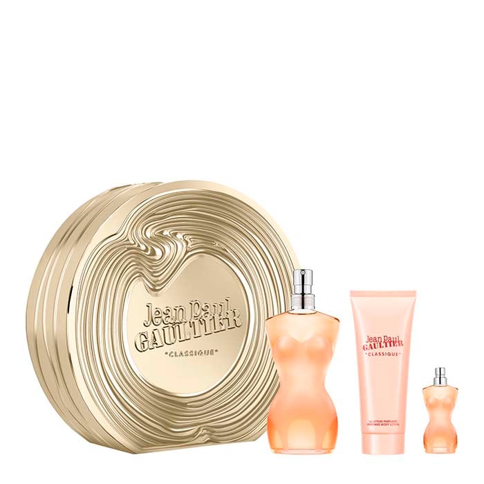 Jean-Paul-Gaultier Classique perfume set eau de toilette 100ml body lotion 75ml mini spray 6ml