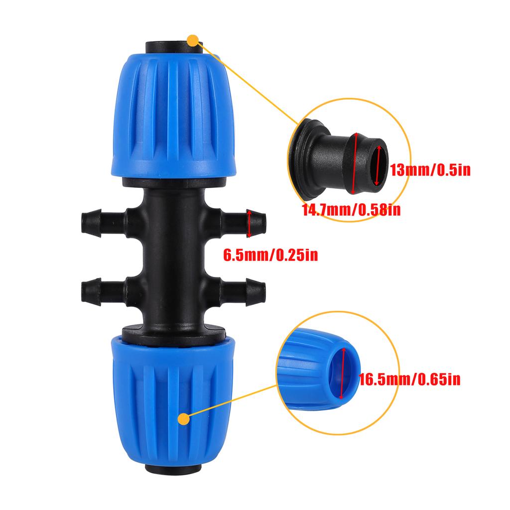 5pcs 1/2" Hose Locking Connector 16mm Drip Irrigation Fittings Locking Barb Straight Connector 4/7mm Hose Fittings Divider