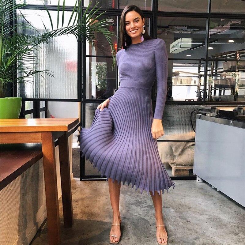 sexy sweater dresses Glamaker Knitted Yellow Dress Women Elegant Mini Short Autumn Dress Party Club Long Sleeve Winter Dress Ladies Dresses Style white christmas dresses Tipsy Elves'