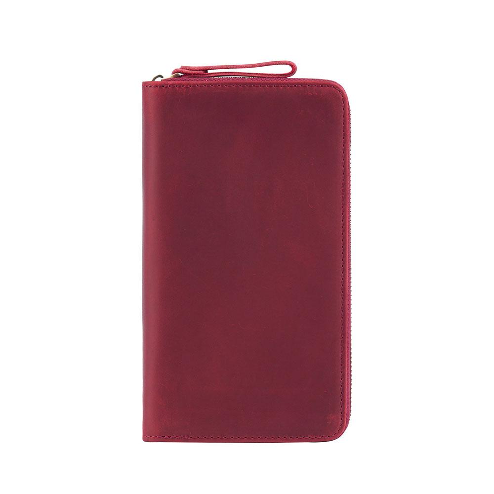 

Leather diary notebook cover for Weeks Size Planner with 3 Dividers Pen Slots, vintage notebook stationery Leather zipper bag вина червоного кольору