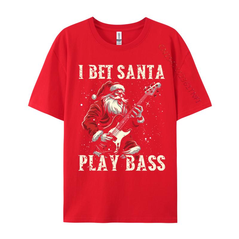 Christmas Guitar Xmas Bass Guitarist Musician Santa Claus Tshirt Art Style Camisa Streetwear Casual Tee Pure Cotton Fit Top