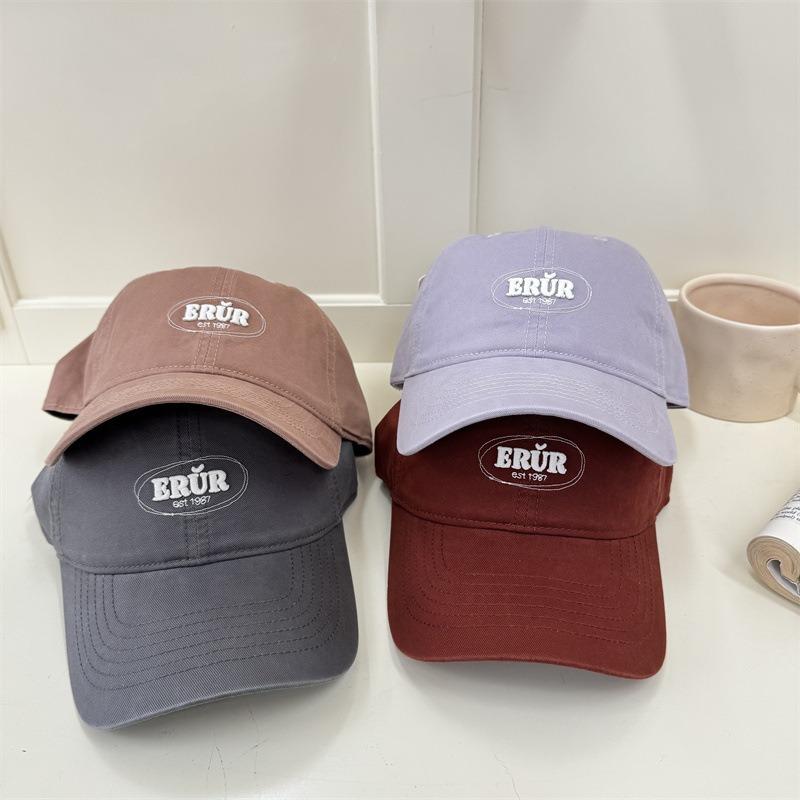 Simple small letter embroidered baseball cap women washed soft top wide brim big face versatile cap men