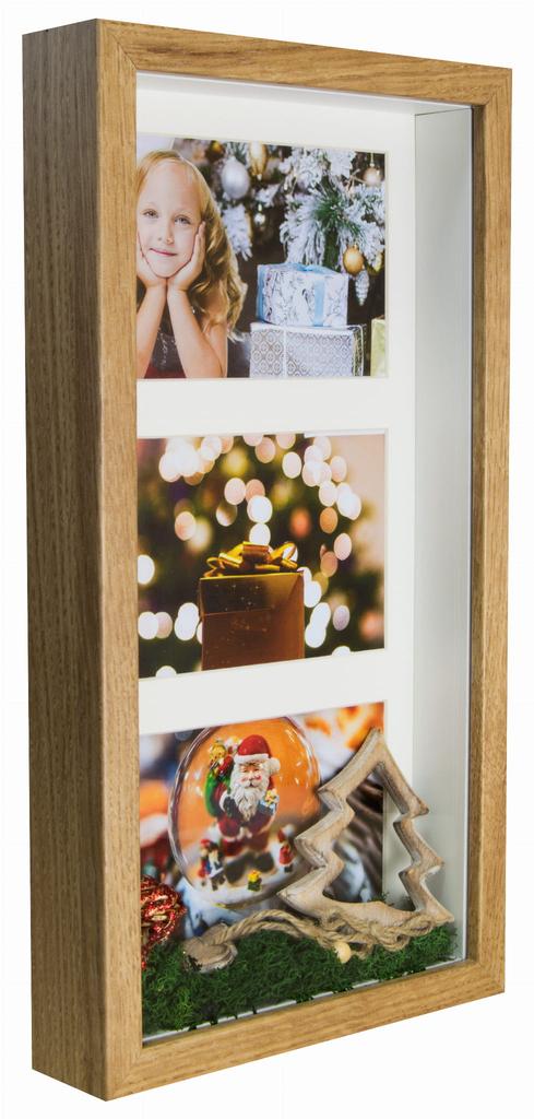 Ramka Na 3 Zdjęcia 10X15 Galeria 3D Głęboka Przestrzenna Shadow Box 18X35Cm Dębowa