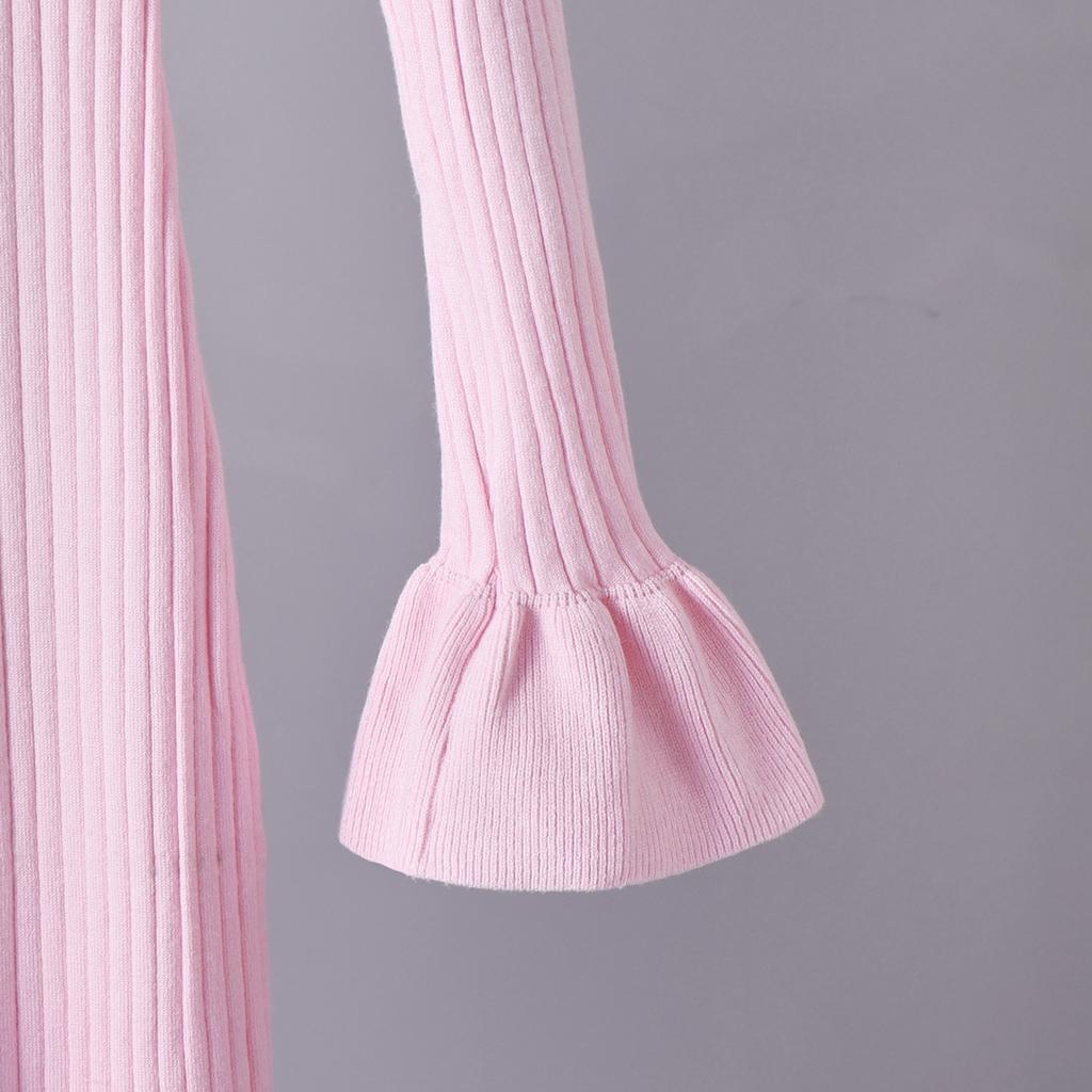 New Fall/Winter Bell-Sleeve Knit Sweater Dress for Women Stylish and Elegant Single-Breasted Ruffled Patchwork Pullover Knit Fishtail Dress
