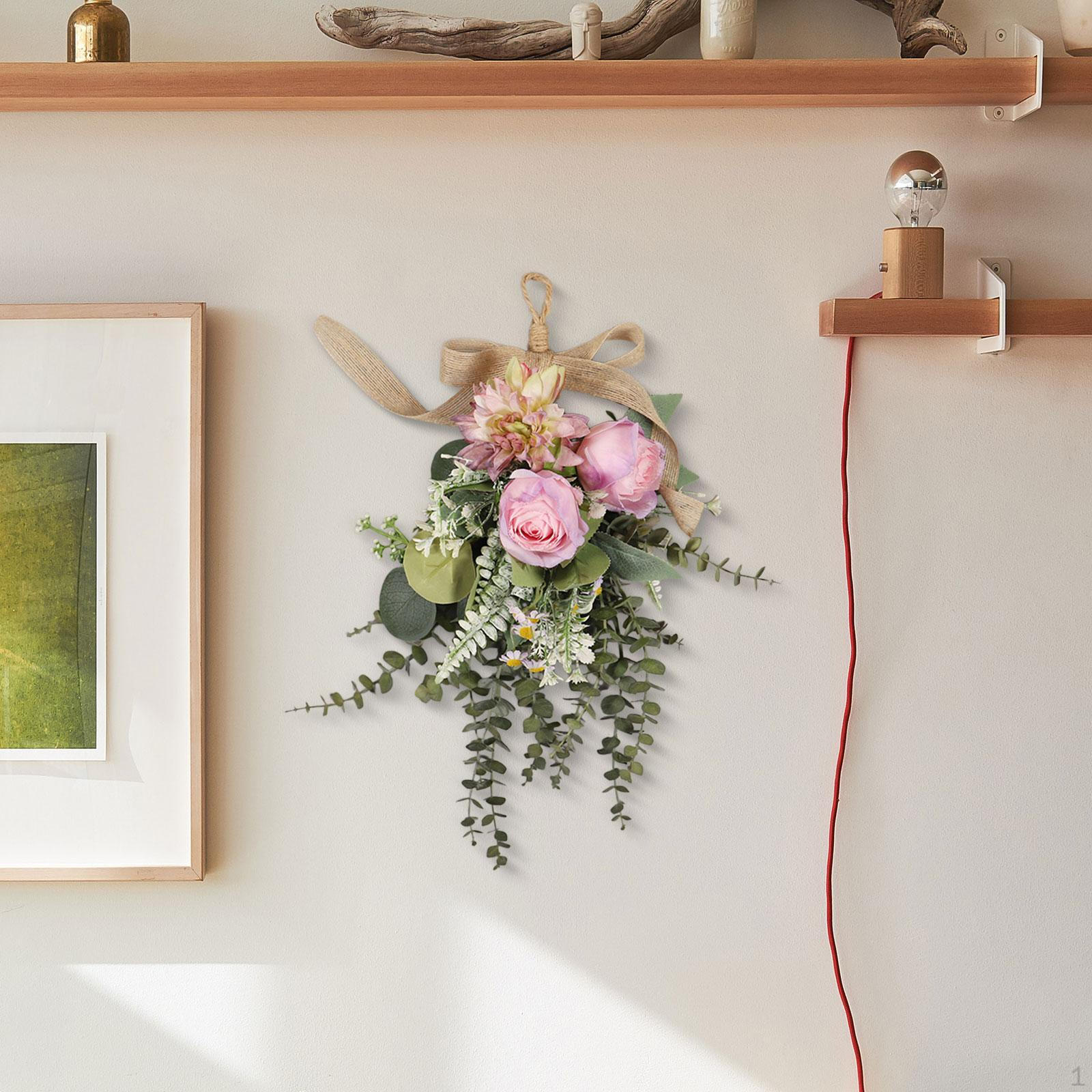 

Artificial Chrysanthemum Eucalyptus Flower Wreath Hanging Decoration Teardrop for фиолетовый