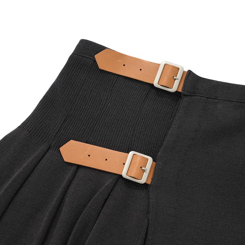 KIRSH Knit Wrap Pleated Skirt [Charcoal]