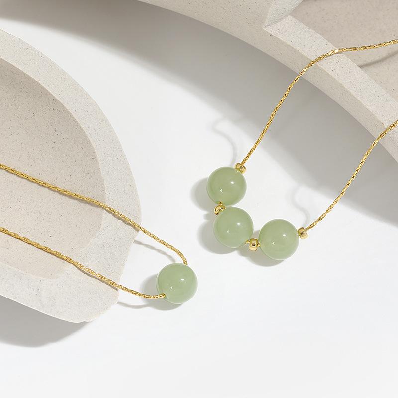 Three Jade Transfer Beads Clavicle Chain Women's Design Sense of Peace, Good Luck, Three Lives, Three Lives, Hotan Jade Necklace