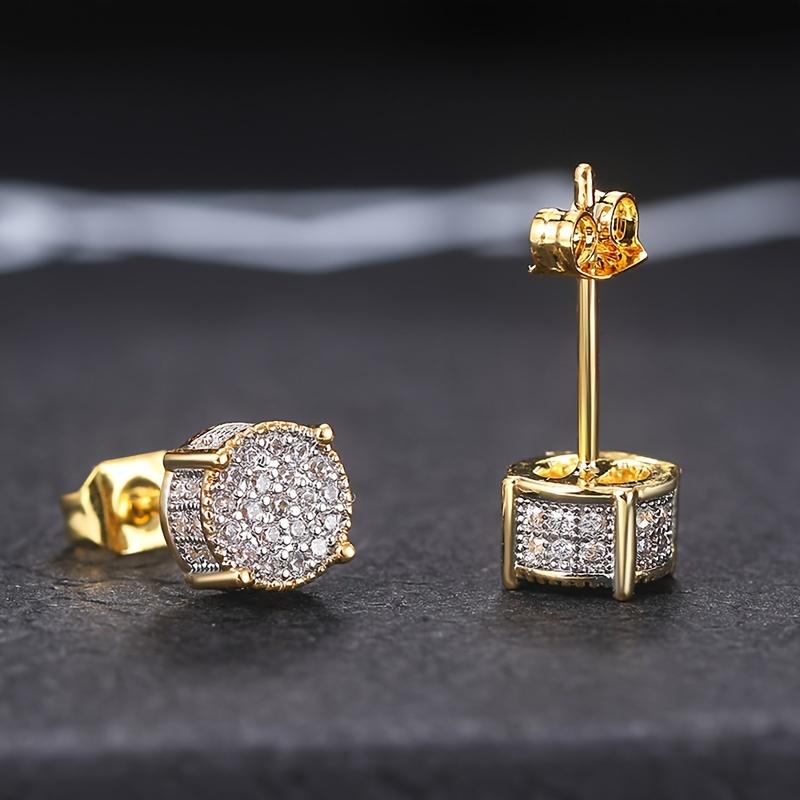 Classic Round Cubic Zirconia Stud Earrings for Men & Women, Shiny Design