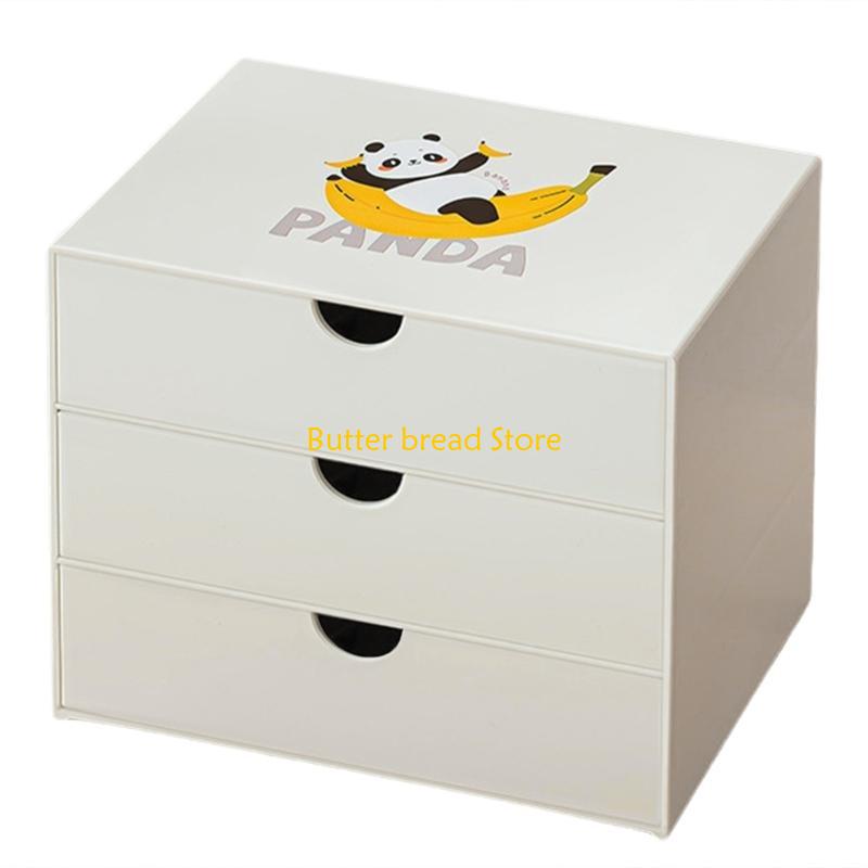 W89C Lovely Panda Desktop with Drawers Desk Storage Box Desk School Office Supplies for Tape Erasers