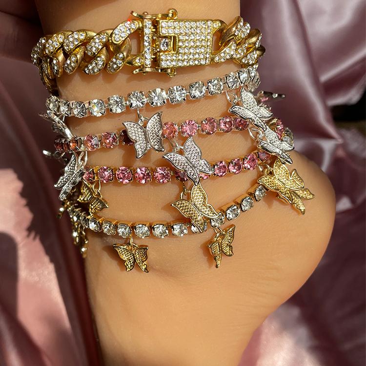 Summer New Design Gold Silver Rose Gold Plated butterfly Tennis Anklet for Women popular