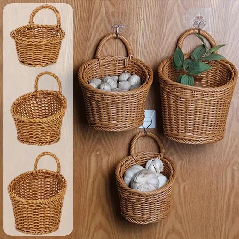 Kitchen  And Garlic Storage Basket Kitchenware Hanging Basket Indoor Small Items Storage Wall Hanging Basket Portable Small Flower Basket