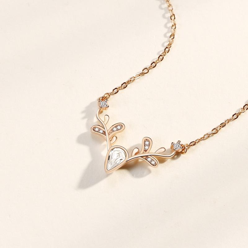 925 Sterling Silver Plum Blossom Antler Necklace - Women's Luxury Pendant for Autumn/Winter, Ideal Christmas Gift