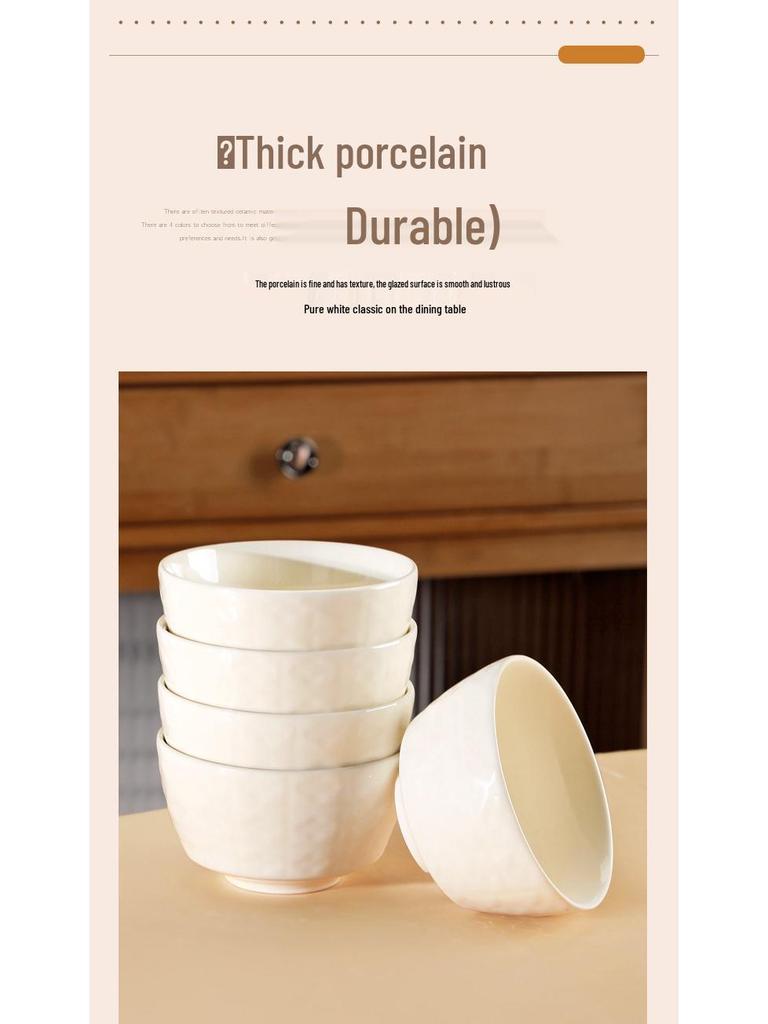 Set of 10 Ceramic Underglaze Rice Bowls - Cream Style, Ideal for Soup and Noodles (2025 New Design)