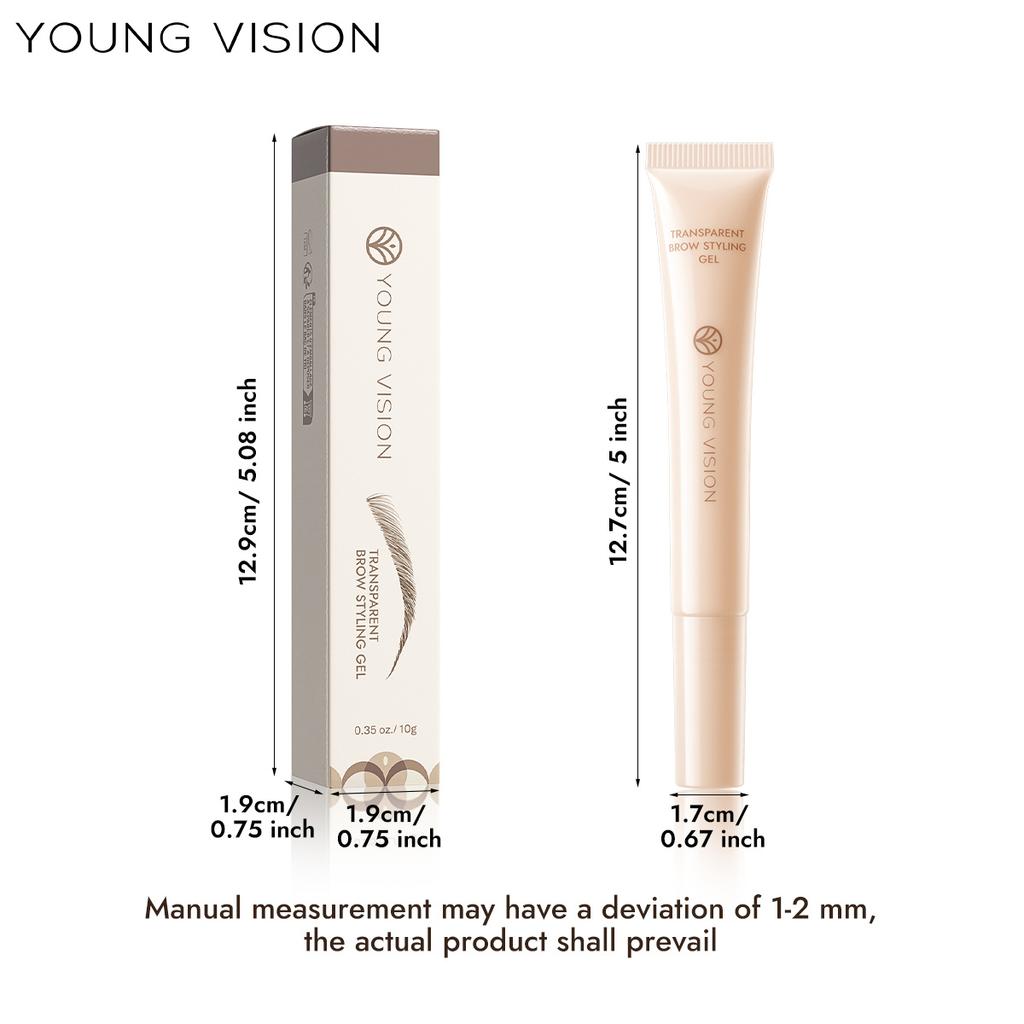 YOUNG VISION Gel Transparent pentru Sprâncene, Tub - Controlat, Perie Unică din Silicon, Rezistent la Apă și Transpirație, Toate Culorile Sprâncenelor, Aplicare în 4 Pași, Zilnic & Petrecere