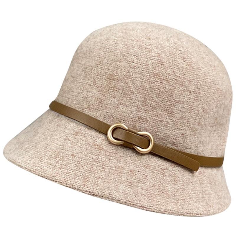 Japanese Autumn Simple Belt Knitted Bucket Hat Women'S Casual Versatile Thermal Basin Hat Bucket Hat