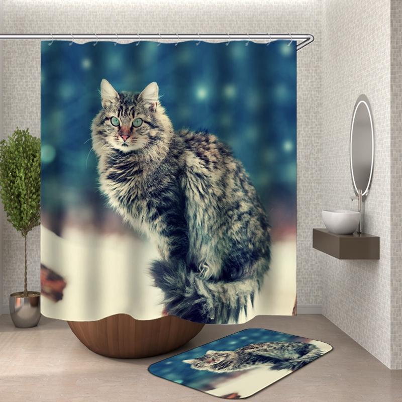 Sprchový závěs Cartoon Cat 3D koupelnové sprchové závěsy nepromokavý látkový sprchový závěs legrační sprchový závěs nebo podložka