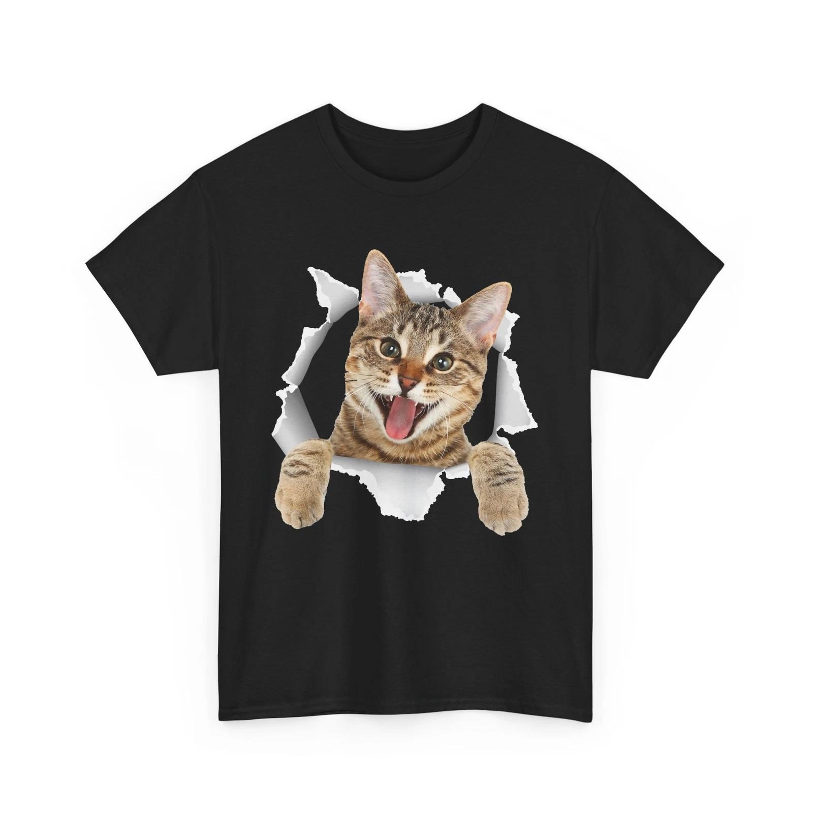 Cat Shirt, Cat Torn Cloth Shirt, Animals Lovers Tee, Kitty Cute Shirt 2XL