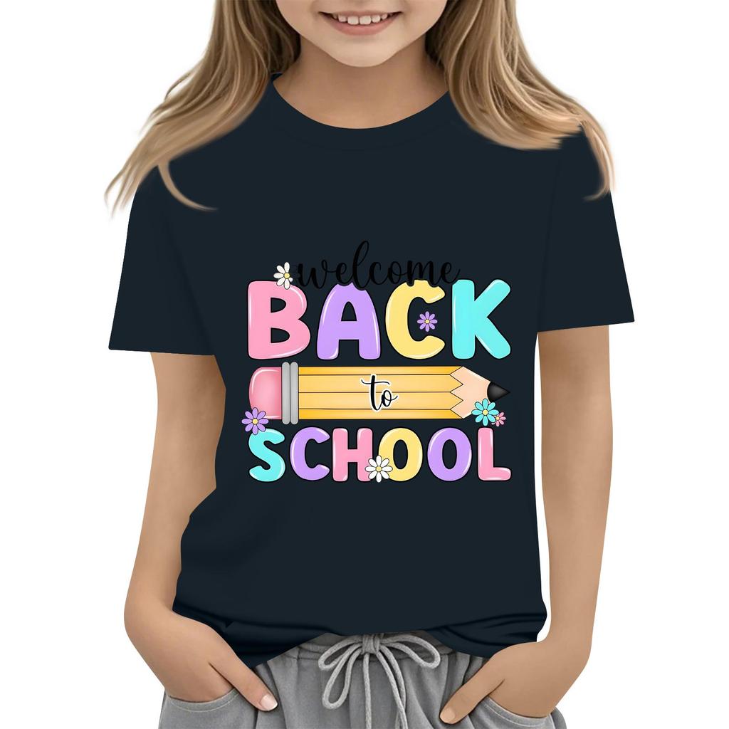 Children's Casual and Fashionable Round-Neck Printed Short-Sleeve Top for Back-to-School
