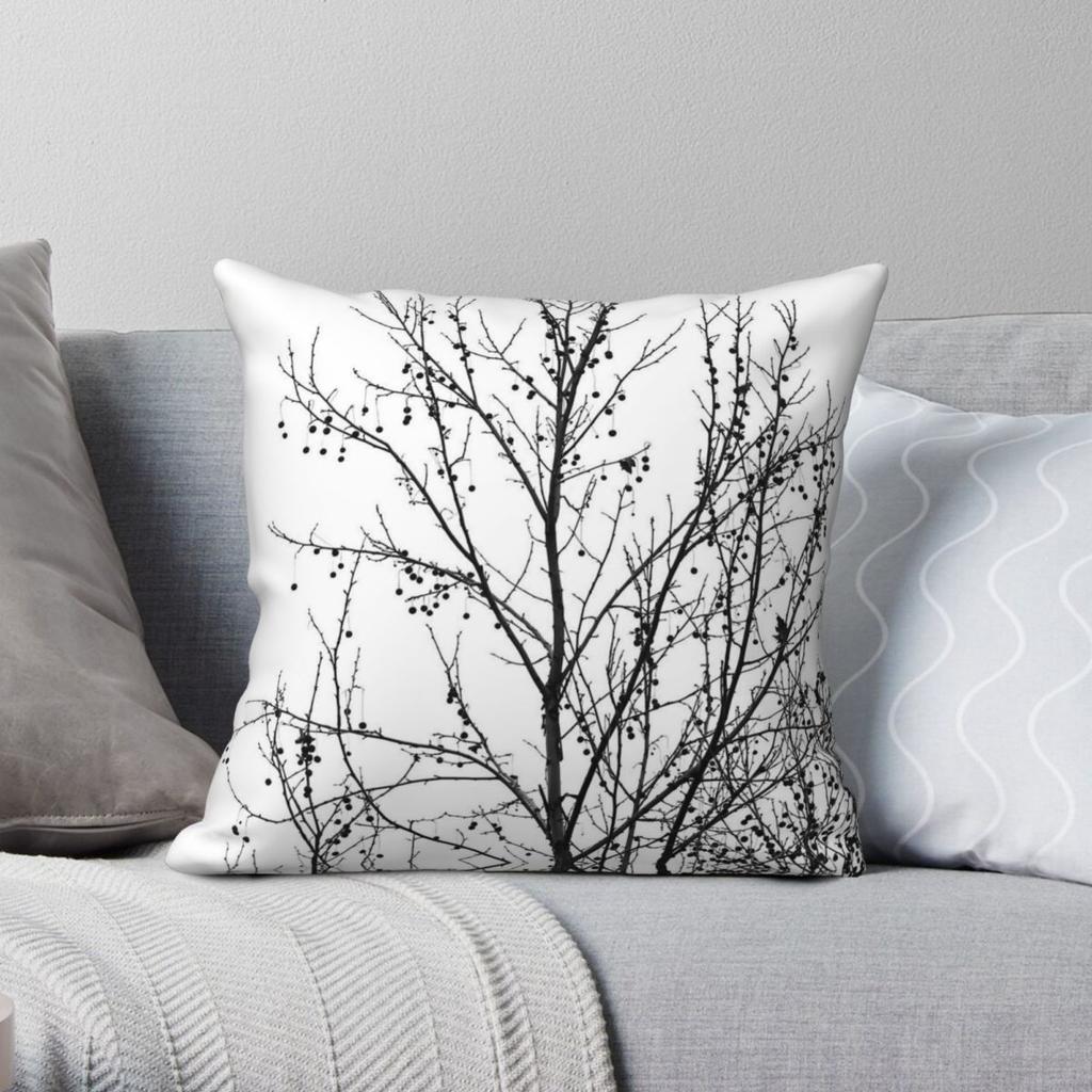Black White Tree Branches Autumn Square Pillowcase Polyester Linen Velvet Printed Zip Throw Pillow Case Room Cushion Cover