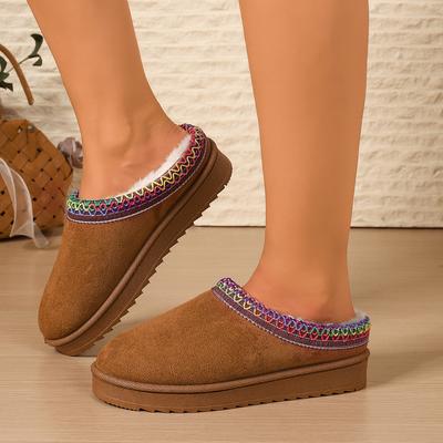 Dames Pantoffels 2025 Nieuwe Platform Sneeuwlaarzen Comfortabele Platte Katoenen Schoenen Effen Kleur Warme Dikke Zool Pantoffels Slides Dames