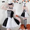 [Milky Time] Clown Cosplay Halloween Costume, Black and White Checkered Pattern, Monochrome Clown