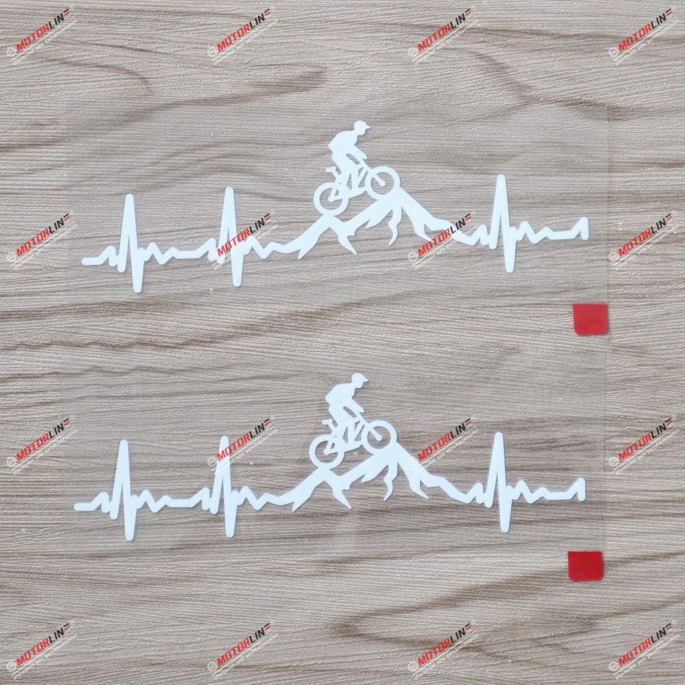 

2X White 6 Cycling Funny Bike Bicycle Decal Sticker Vinyl Heart Beat Mountain Racing Rider