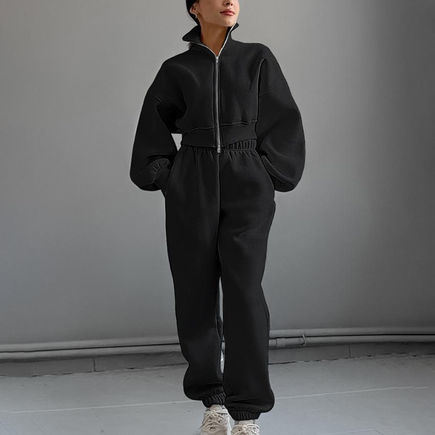1116 autumn fashion versatile long-sleeved fleece sweater elastic trousers set European and American simple style sports suit