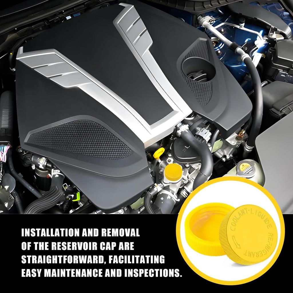 2PCS Engine Radiator Coolant Reservoir Tank, Yellow Coolant Reservoir Cap, OEM# 21712-79900 Replacement