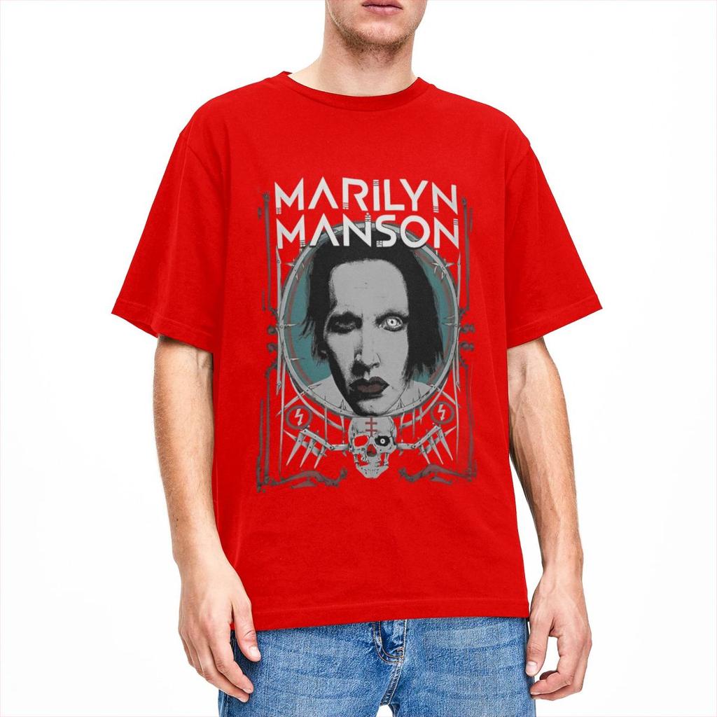Vintage Marilyn Manson TShirts Men Women Crew Neck Cotton T Shirt Gothic Rock Music Short Sleeve Tees 6XL Clothing