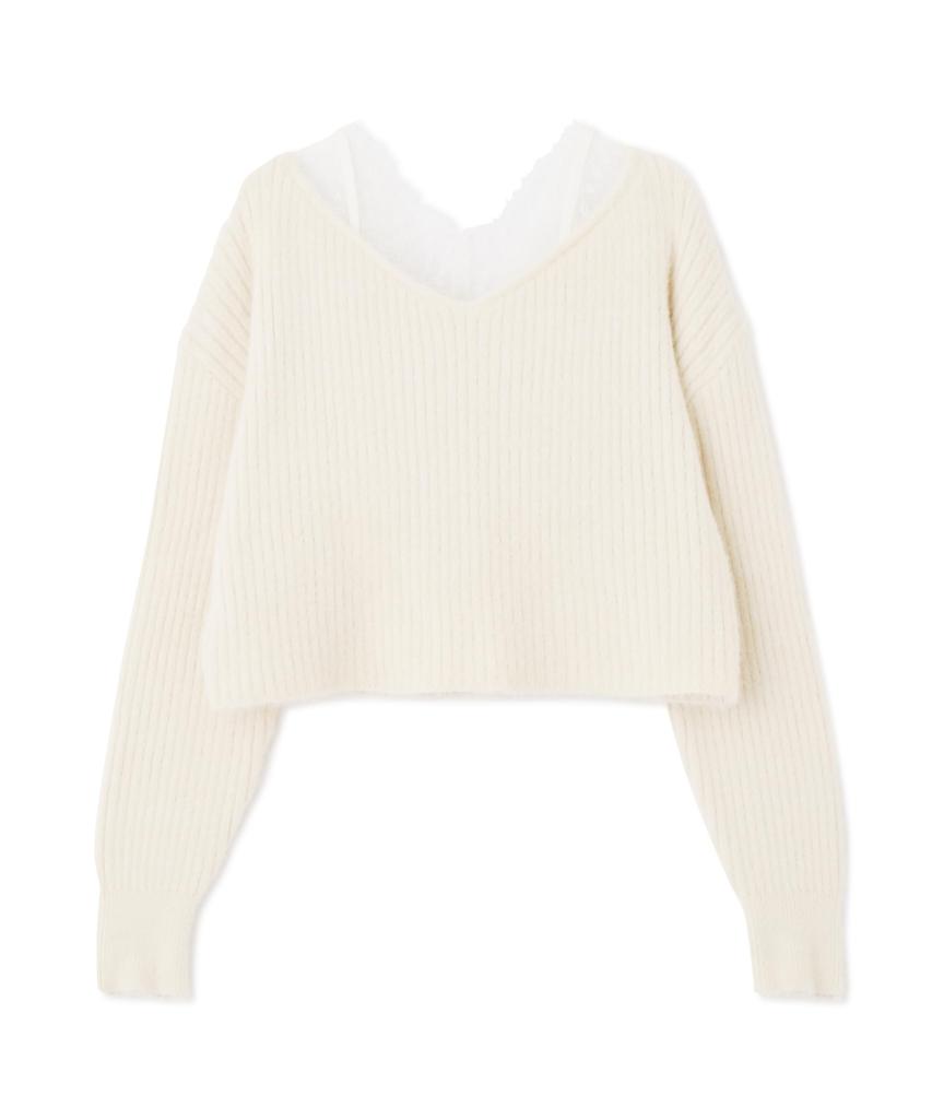 [JILL by JILL STUART] Lace-cut V-neck ribbed knit