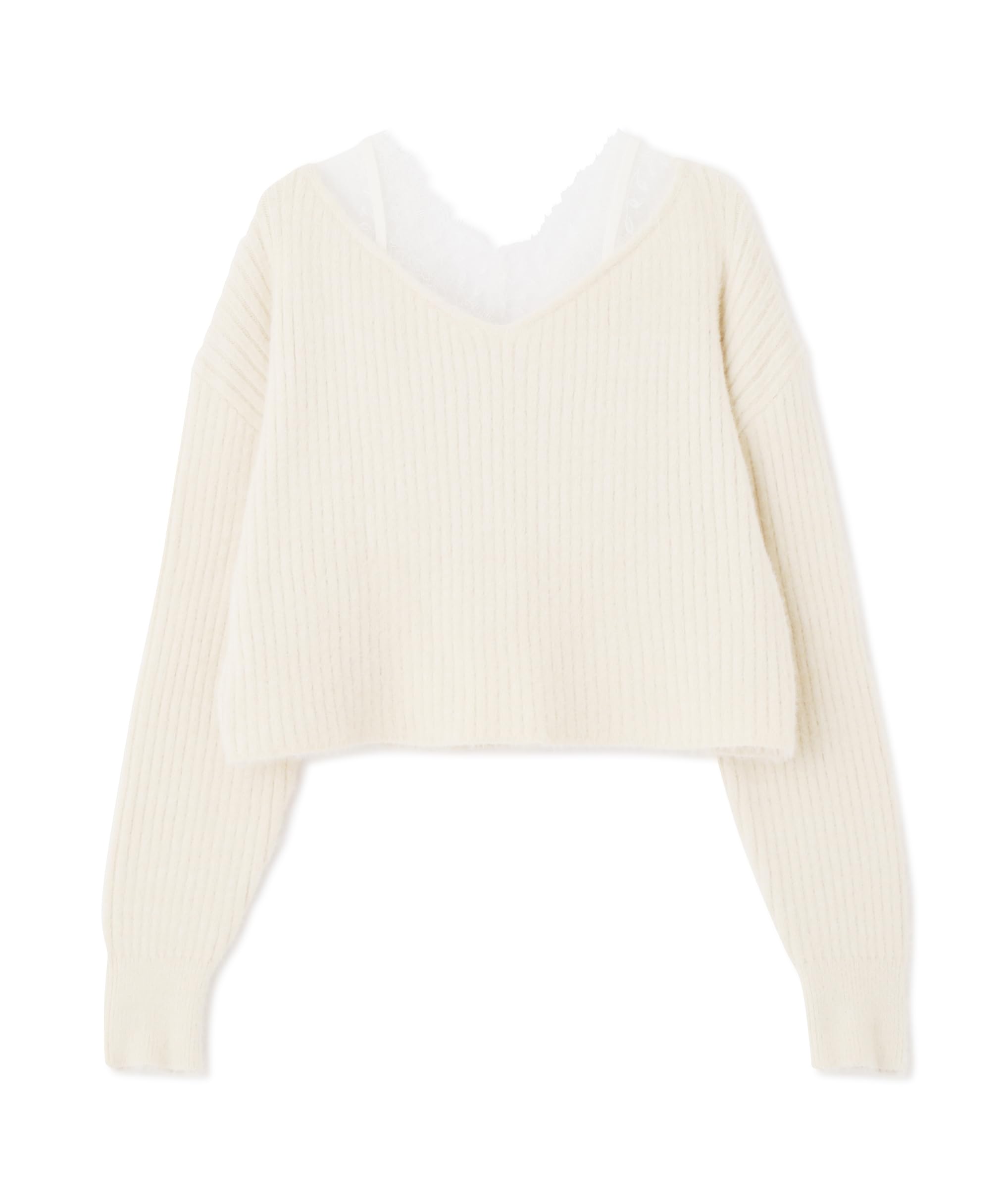 

[JILL by JILL STUART] Lace-cut V-neck ribbed knit