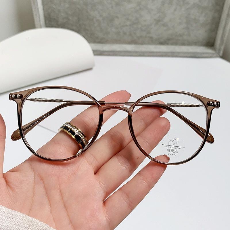 Anti-Blue Light Plain Glasses Ultra-Light Blush Cold Brown Color Korean Anti Radiation Eyeglasses Round Metal Frame